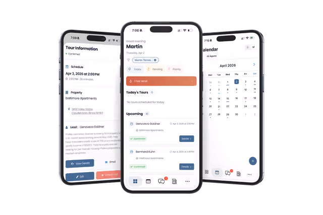HappiNest AI mobile leasing workspace showing the official product interface.